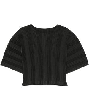 Issey Miyake Pleated Short-Sleeve Top - Black