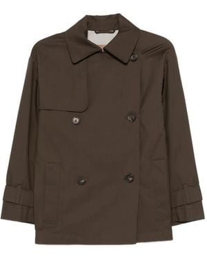 Max Mara Logo-Patch Double-Breasted Coat - Brown