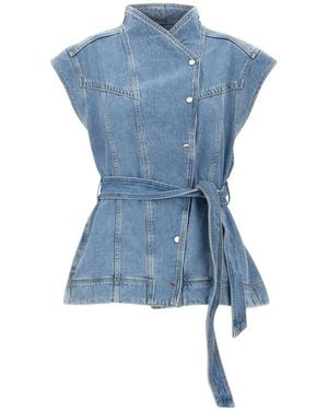 BOSS Belted Asymmetric-Closure Denim Vest - Blue