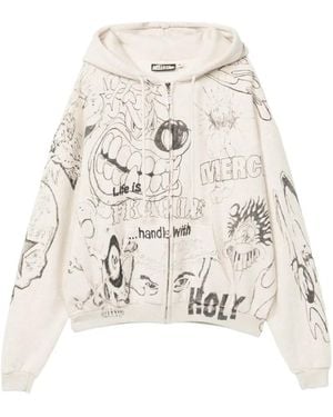 HELLSTAR Graffiti-Print Zip-Up Hoodie - White
