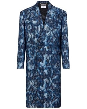 Philipp Plein Jacquard Double-Breasted Coat - Blue