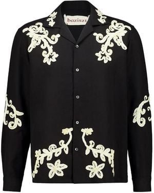 BAZISZT Taja Floral-Embroidered Shirt - Black