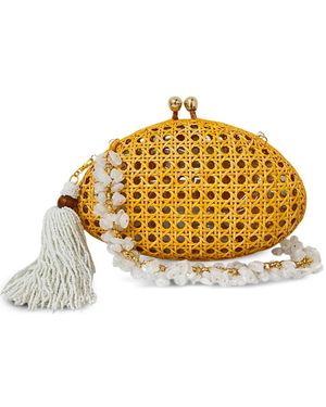 Serpui Tassel Elise Wicker Clutch Bag - Metallic