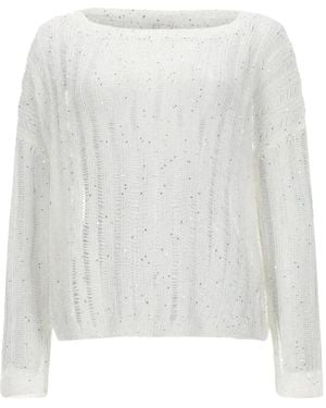 120% Lino Jersey Con Lentejuelas - Blanco