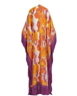 Taller Marmo Tallulah Floral Print Fringe Kaftan Dress - Orange