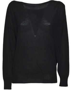 MC2 Saint Barth Fine-Knit Batwing-Sleeve Top - Black