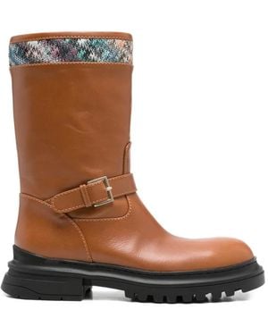 Missoni Buckle Strap Biker Boots - Brown