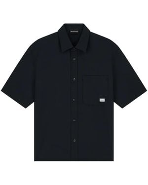 Emporio Armani Seersucker Shirt With Down Padding And Rib Details - Blue
