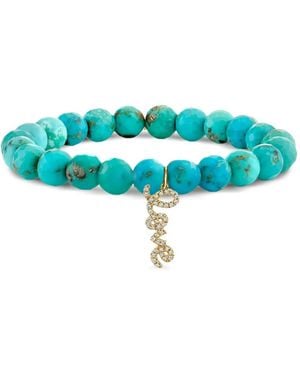 Sydney Evan 14k Yellow Gold Love Script Turquoise And Diamond Bracelet - Blue