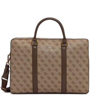 Guess Milano Monogram-Print Logo-Patch Laptop Bag - Brown