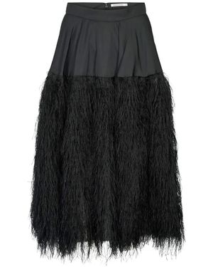 Rabens Saloner Jupe Mi-Longue Magna Plissée À Détails De Plumes - Black