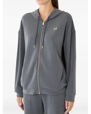 EA7 Felpa Con Logo E Cappuccio - Grigio