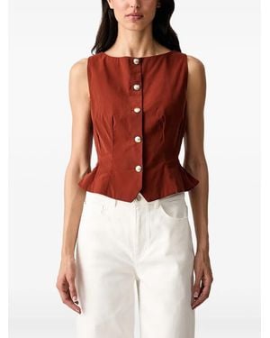 Morgan Button-Up Peplum Blouse - Red