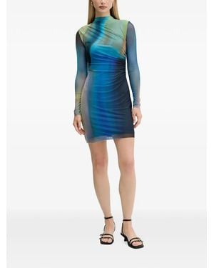 Desigual Ruched Mesh Mini Dress - Blue