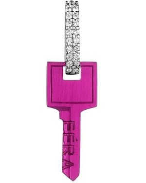 Eera Pendiente Key Pequeño En Oro Blanco De 18 Ct Con Diamante - Rosa