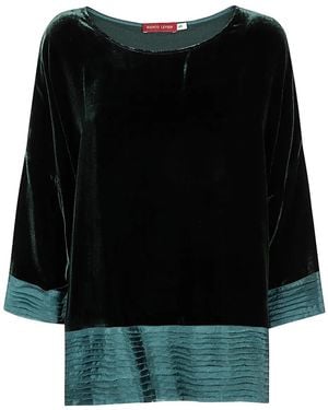BIANCO LEVRIN Velvet Pleated-Hem Top - Black