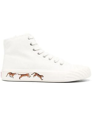 KENZO Tiger-Print Lace-Up Trainers - White