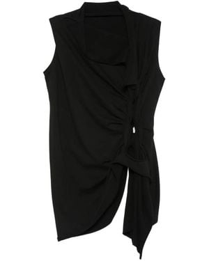 Yohji Yamamoto Draped Knot-Detail Top - Black