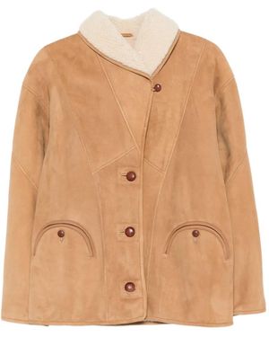 Blazé Milano Button-Up Suede Jacket - Natural
