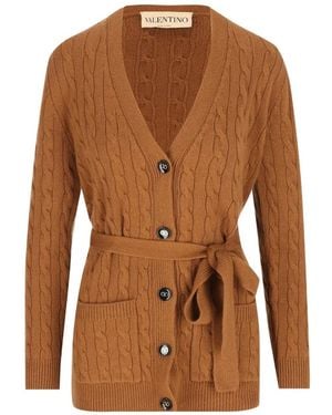 Valentino Garavani Cable-Knit Belted Cardigan - Brown