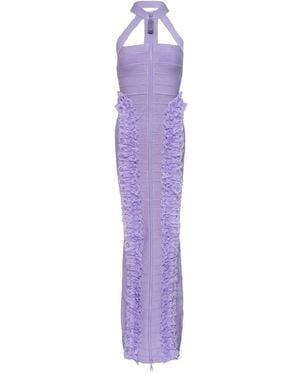 Self-Portrait Ruffled Halterneck Maxi Dress - Purple