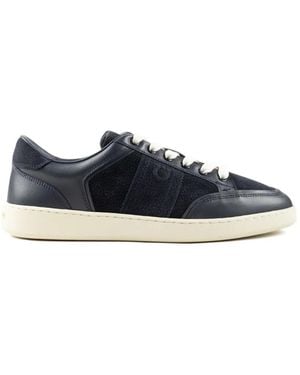 Ferragamo Gancini Paneled Leather Sneakers - Blue