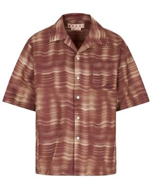 Marni Ramie Bowling Shirt With Carousel Print - Brown