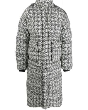 Marine Serre Moon Diamond-Pattern Oversized Puffer Coat - Grey