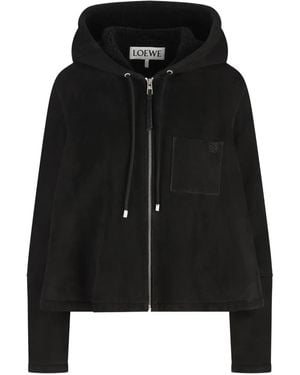 Loewe フーデッド ムートンジャケット - ブラック