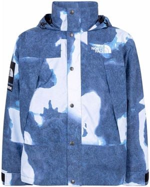 Supreme X The North Face Bleached Denim-Print Mountain Jacket - Blue