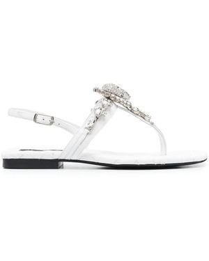 Philipp Plein Crystal Skull Flat Sandals - White