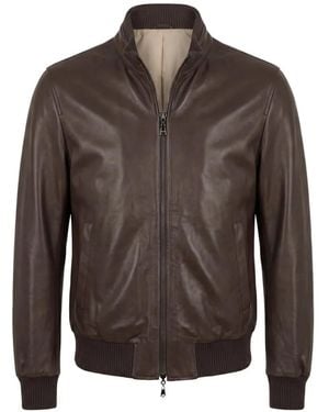 Arte' Zip-Up Leather Jacket - Brown