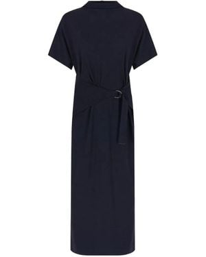 Brunello Cucinelli Short-Sleeve Belted Midi Dress - Blue