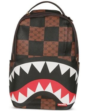 Sprayground Enlarged Check Shark-Print Backpack - Red