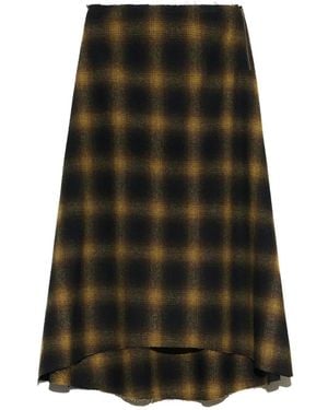 Bimba Y Lola Khaki Checked Wool A-Line Skirt - Green