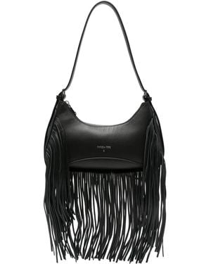 Patrizia Pepe Sac Porté Épaule En Cuir À Franges - Black