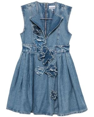 Ganni Flower-Appliqué Sleeveless Mini Dress - Blue