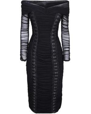 Nissa Midi-Jurk Met Ruches - Zwart