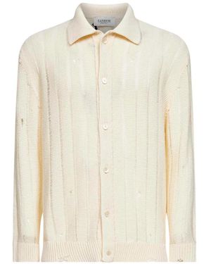 Laneus Distressed Collared Cardigan - White