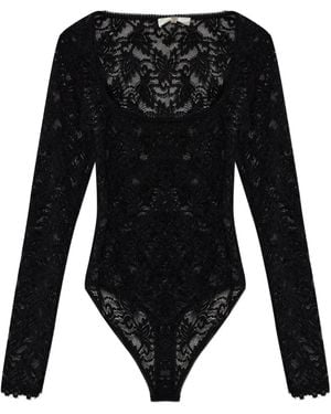 LoveShackFancy Jannie Lace Long-Sleeves Bodysuit - Black
