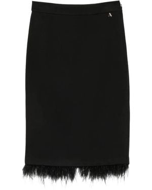 Twinset Feather-Trim Pencil Mid Skirt - Black