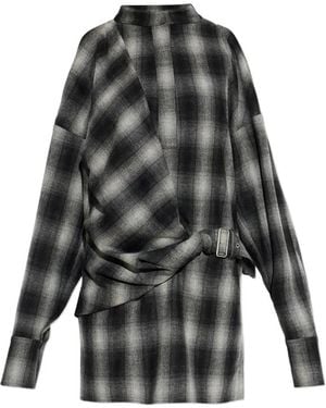 IRO Narissa Check Cold-Shoulder Mini Dress - Gray
