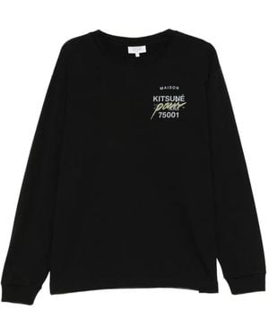Maison Kitsuné Logo-Print Long-Sleeve T-Shirt - Black