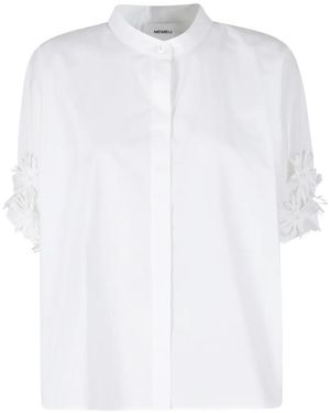 MEIMEIJ Floral-Appliqué Band-Collar Shirt - White