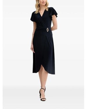 Joseph Ribkoff Buckle-Detail Wrap-Style Midi Dress - Black