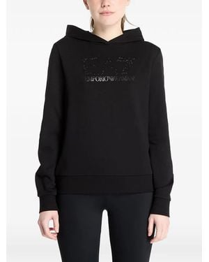 EA7 Rhinestone-Logo Hoodie - Black