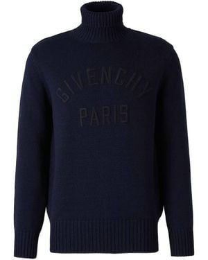 Givenchy Pull Nervuré À Col Roulé Et Logo - Bleu