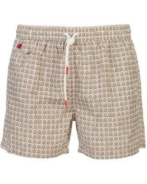Kiton Geometric-Print Swim Shorts - White
