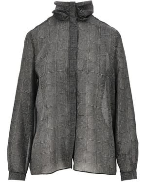 Emporio Armani Chemise À Carreaux Et Col Bénitier - Gray