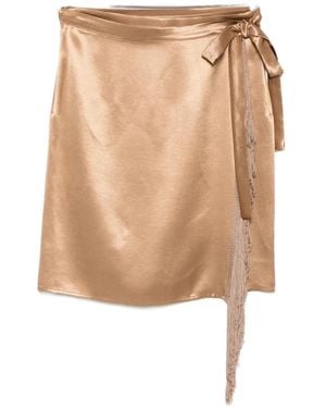 THE NINA STUDIO Fringe-Trimmed Wrap Skirt - Natural